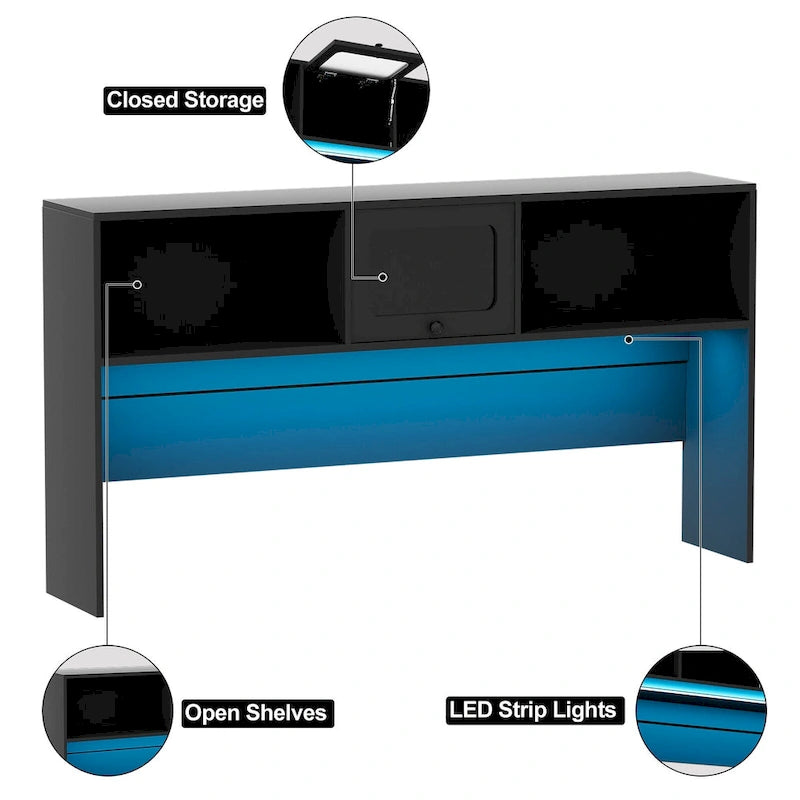 Bureau d'angle en forme de L avec étagère supérieure et station de charge-6