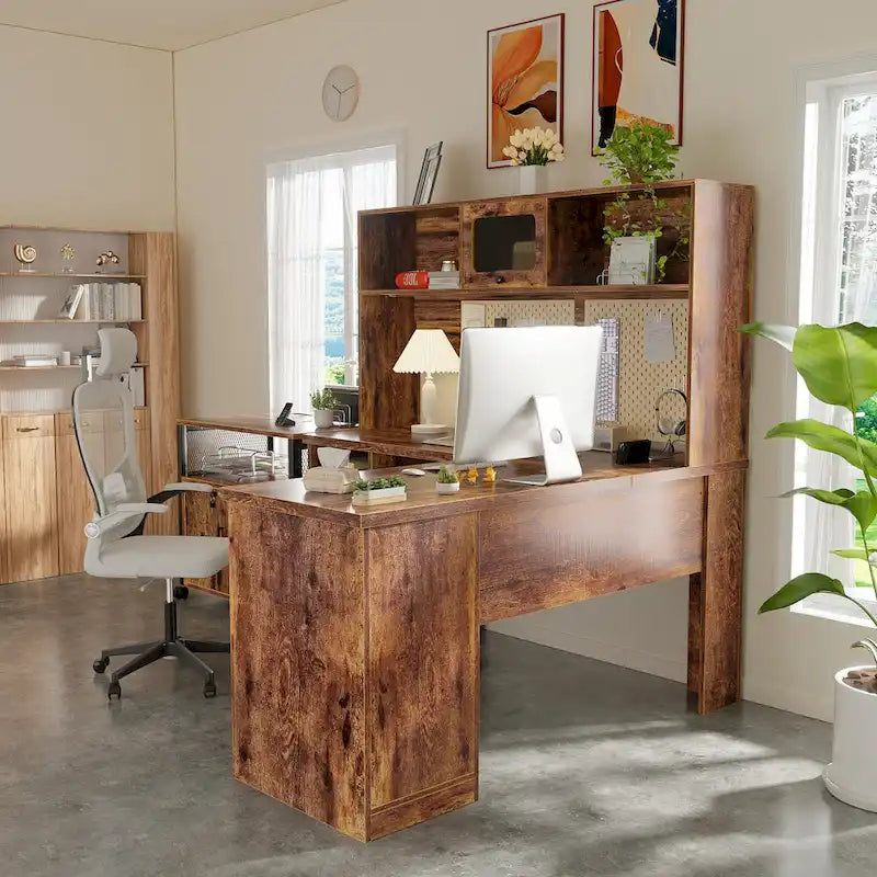 Bureau d'angle en forme de L avec étagère supérieure et station de charge-10