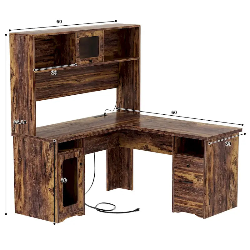 Bureau d'angle en forme de L avec étagère supérieure et station de charge-11