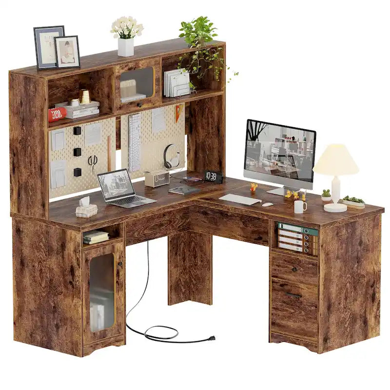 Bureau d'angle en forme de L avec étagère supérieure et station de charge-14