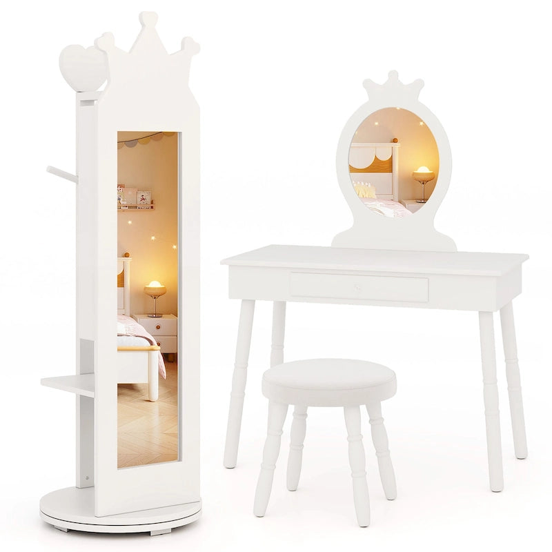 Ensemble coiffeuse pour enfants Gymax Princesse, table et chaise de maquillage avec-6