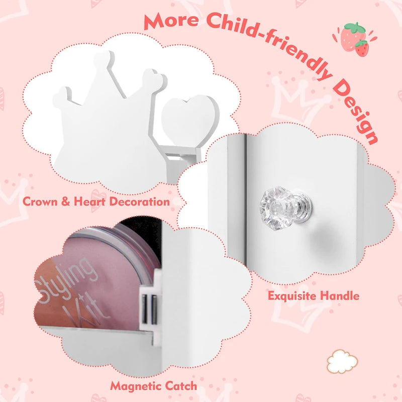 Ensemble coiffeuse pour enfants Gymax Princesse, table et chaise de maquillage avec-5