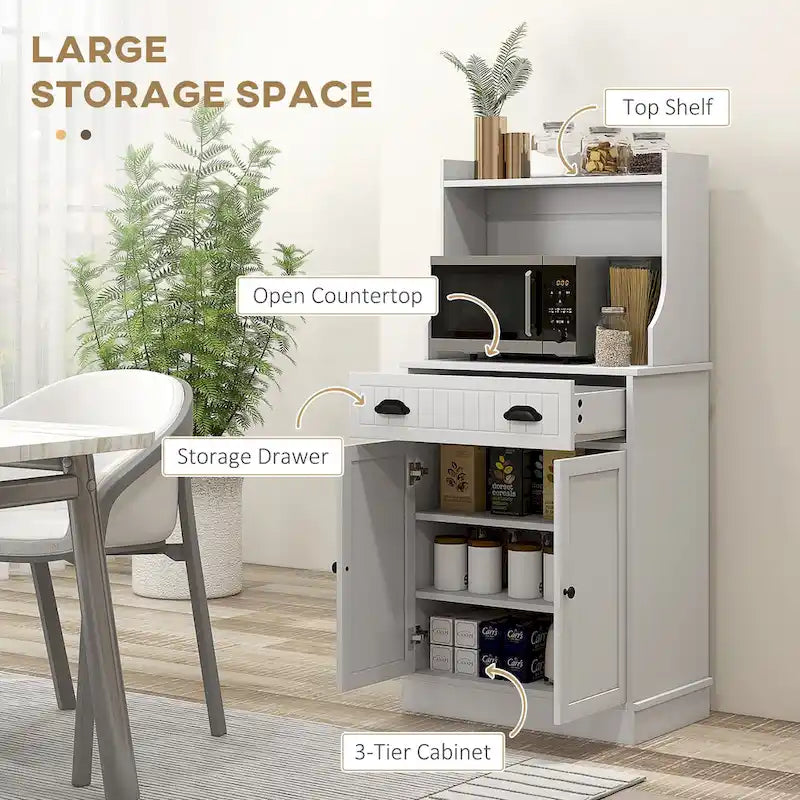 Meuble pour micro-ondes avec tiroir de rangement (tabouret non inclus)-6