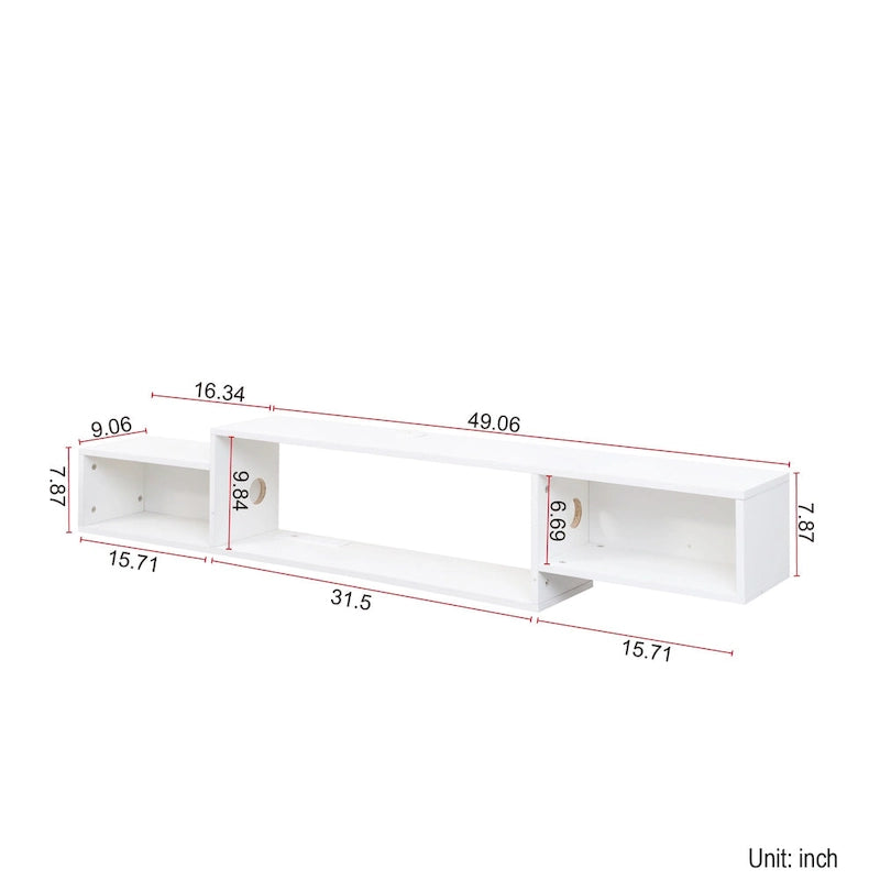 Meuble TV mural moderne suspendu avec 3 étagères et 20 LED de couleur pour home cinéma et bureau.-6