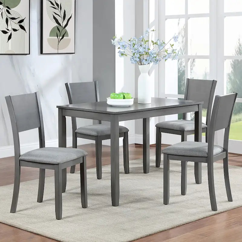 Ensemble de salle à manger moderne 5 pièces avec table rectangulaire haute et 4 chaises rembourrées-11