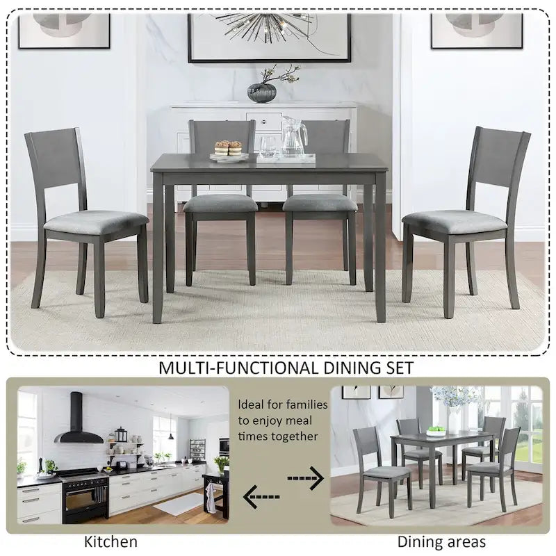 Ensemble de salle à manger moderne 5 pièces avec table rectangulaire haute et 4 chaises rembourrées-3