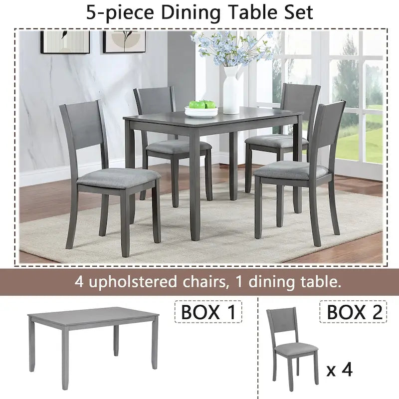 Ensemble de salle à manger moderne 5 pièces avec table rectangulaire haute et 4 chaises rembourrées-4
