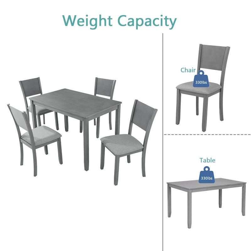 Ensemble de salle à manger moderne 5 pièces avec table rectangulaire haute et 4 chaises rembourrées-5