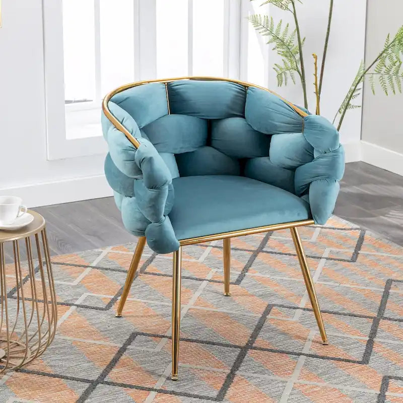 Fauteuil d'appoint moderne bleu de 28,7 pouces, recouvert de velours, avec pieds en métal plaqué or-13