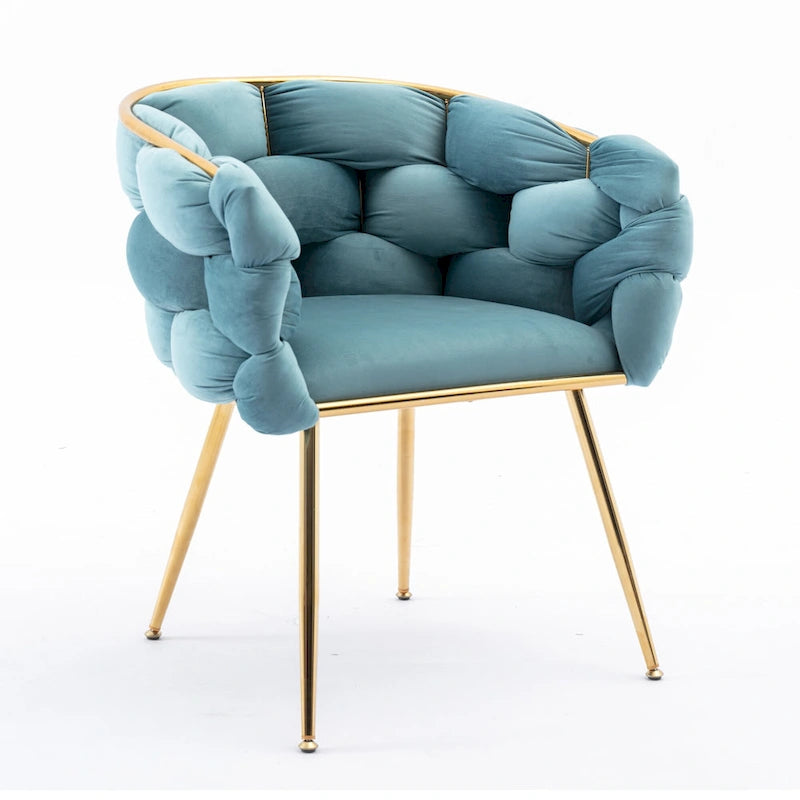 Fauteuil d'appoint moderne bleu de 28,7 pouces, recouvert de velours, avec pieds en métal plaqué or-4