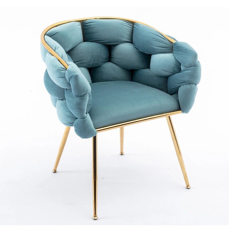 Fauteuil d'appoint moderne bleu de 28,7 pouces, recouvert de velours, avec pieds en métal plaqué or-5