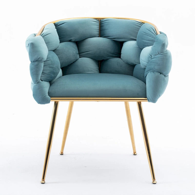Fauteuil d'appoint moderne bleu de 28,7 pouces, recouvert de velours, avec pieds en métal plaqué or-6
