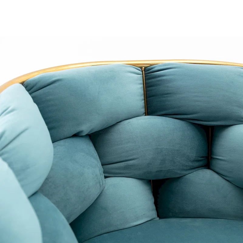 Fauteuil d'appoint moderne bleu de 28,7 pouces, recouvert de velours, avec pieds en métal plaqué or-7