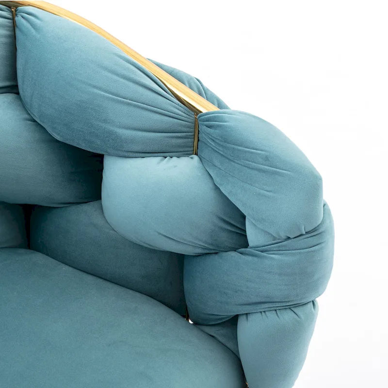 Fauteuil d'appoint moderne bleu de 28,7 pouces, recouvert de velours, avec pieds en métal plaqué or-8