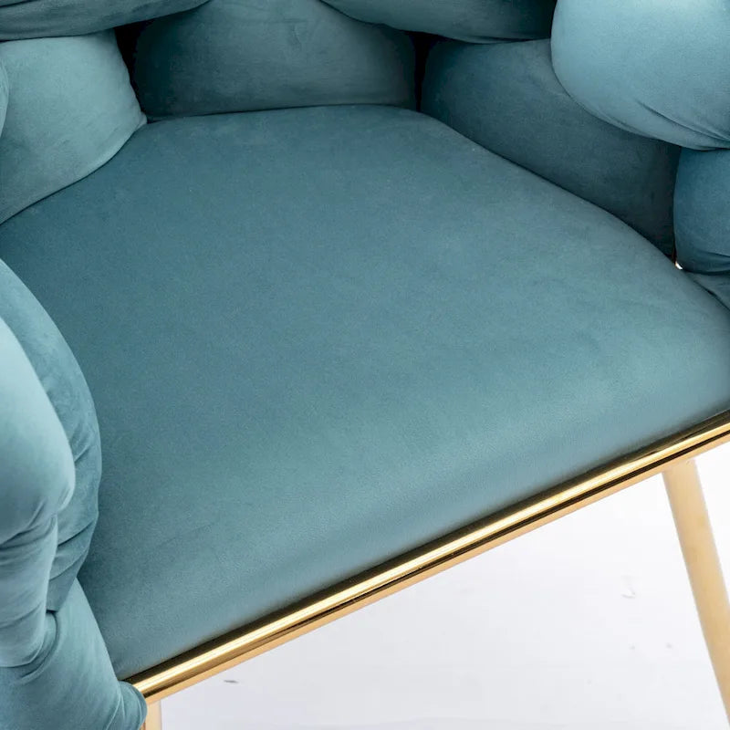 Fauteuil d'appoint moderne bleu de 28,7 pouces, recouvert de velours, avec pieds en métal plaqué or-9