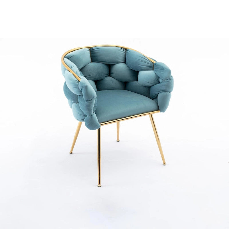 Fauteuil d'appoint moderne bleu de 28,7 pouces, recouvert de velours, avec pieds en métal plaqué or-11