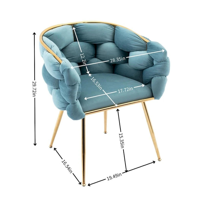Fauteuil d'appoint moderne bleu de 28,7 pouces, recouvert de velours, avec pieds en métal plaqué or-12