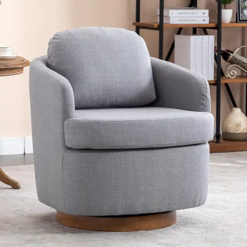Fauteuil pivotant moderne bleu clair 30,3 cm, capitonné, avec base ronde en bois massif marron-21