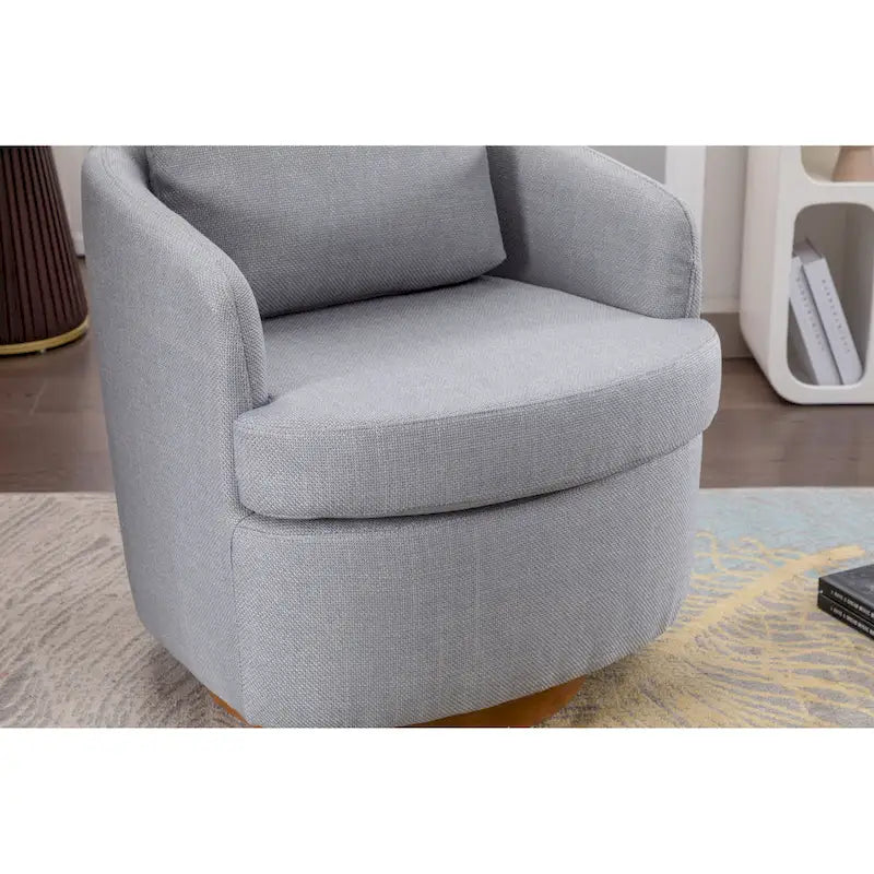 Fauteuil pivotant moderne bleu clair 30,3 cm, capitonné, avec base ronde en bois massif marron-3