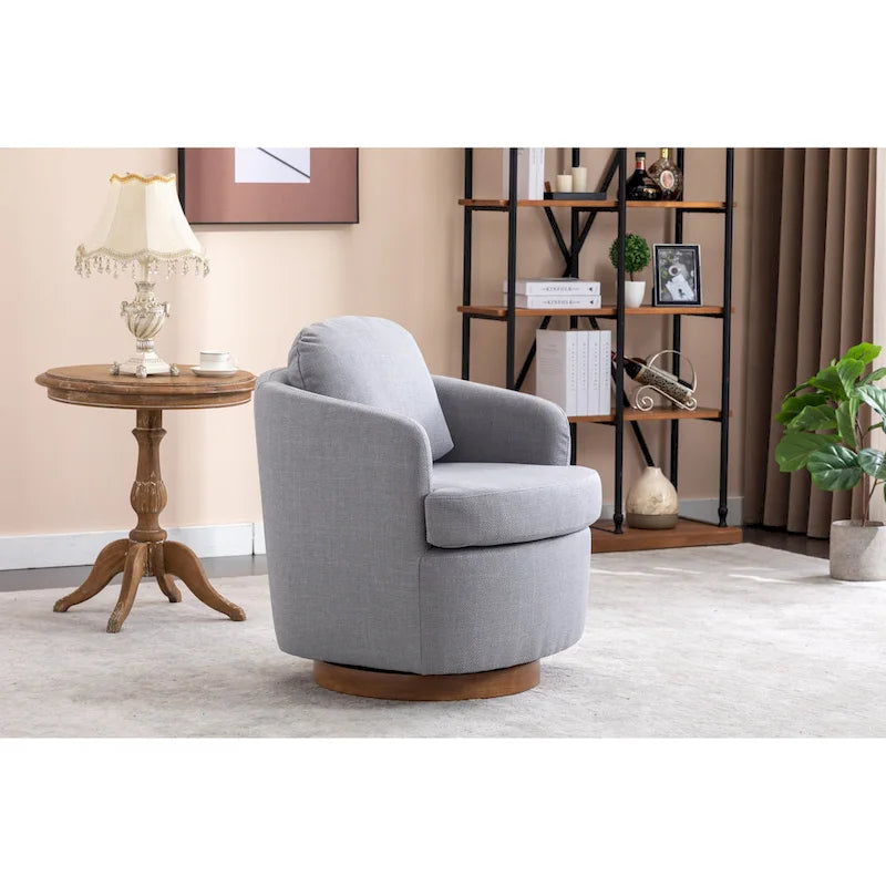 Fauteuil pivotant moderne bleu clair 30,3 cm, capitonné, avec base ronde en bois massif marron-6