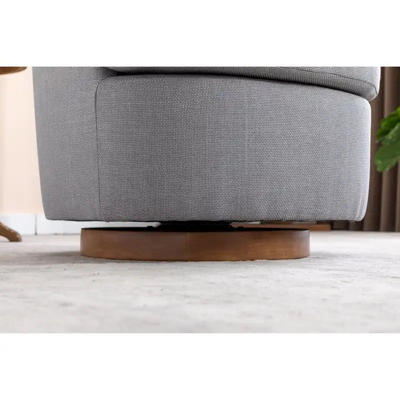 Fauteuil pivotant moderne bleu clair 30,3 cm, capitonné, avec base ronde en bois massif marron-8