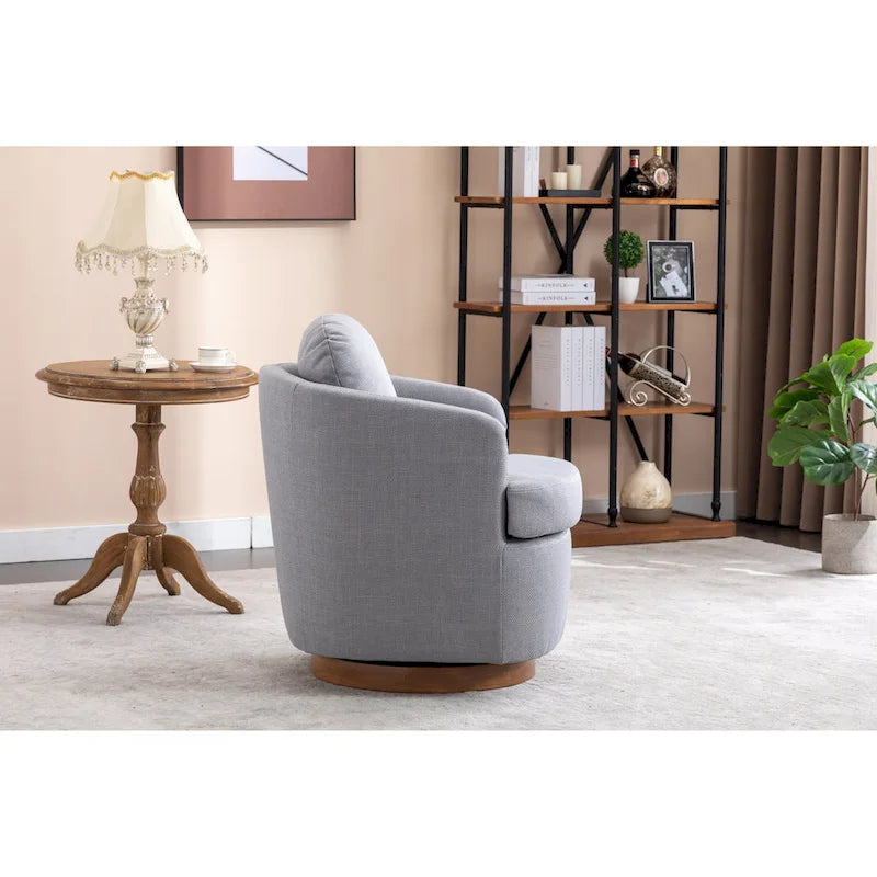 Fauteuil pivotant moderne bleu clair 30,3 cm, capitonné, avec base ronde en bois massif marron-10