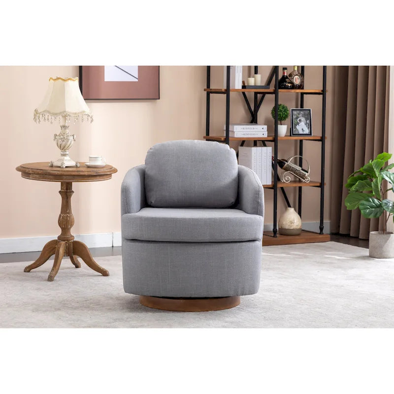 Fauteuil pivotant moderne bleu clair 30,3 cm, capitonné, avec base ronde en bois massif marron-11