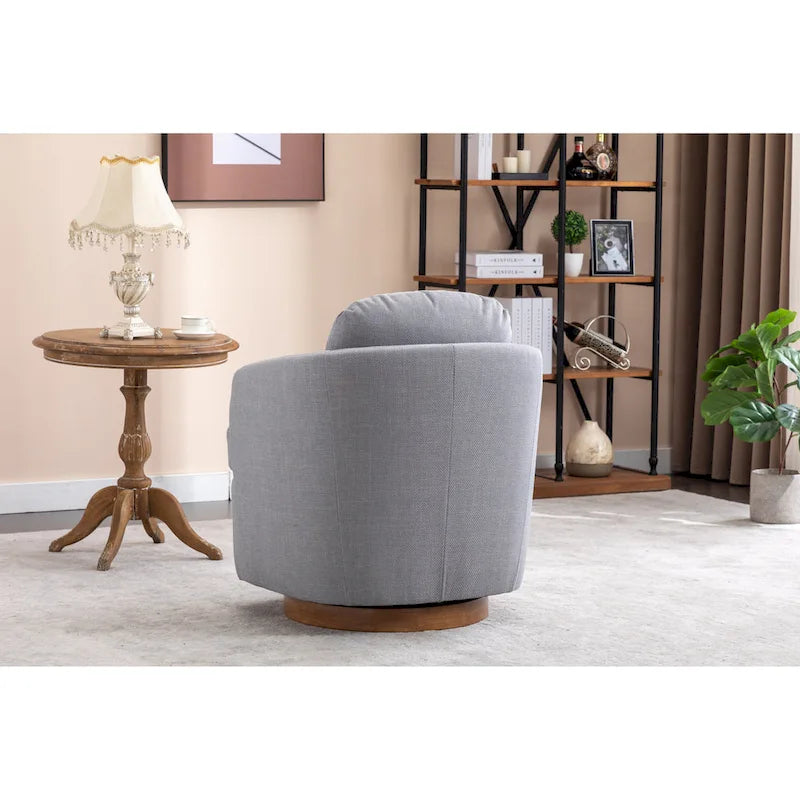 Fauteuil pivotant moderne bleu clair 30,3 cm, capitonné, avec base ronde en bois massif marron-12