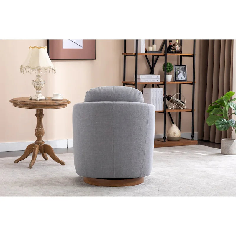 Fauteuil pivotant moderne bleu clair 30,3 cm, capitonné, avec base ronde en bois massif marron-14
