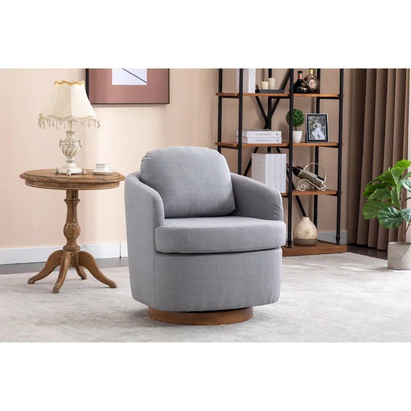Fauteuil pivotant moderne bleu clair 30,3 cm, capitonné, avec base ronde en bois massif marron-20