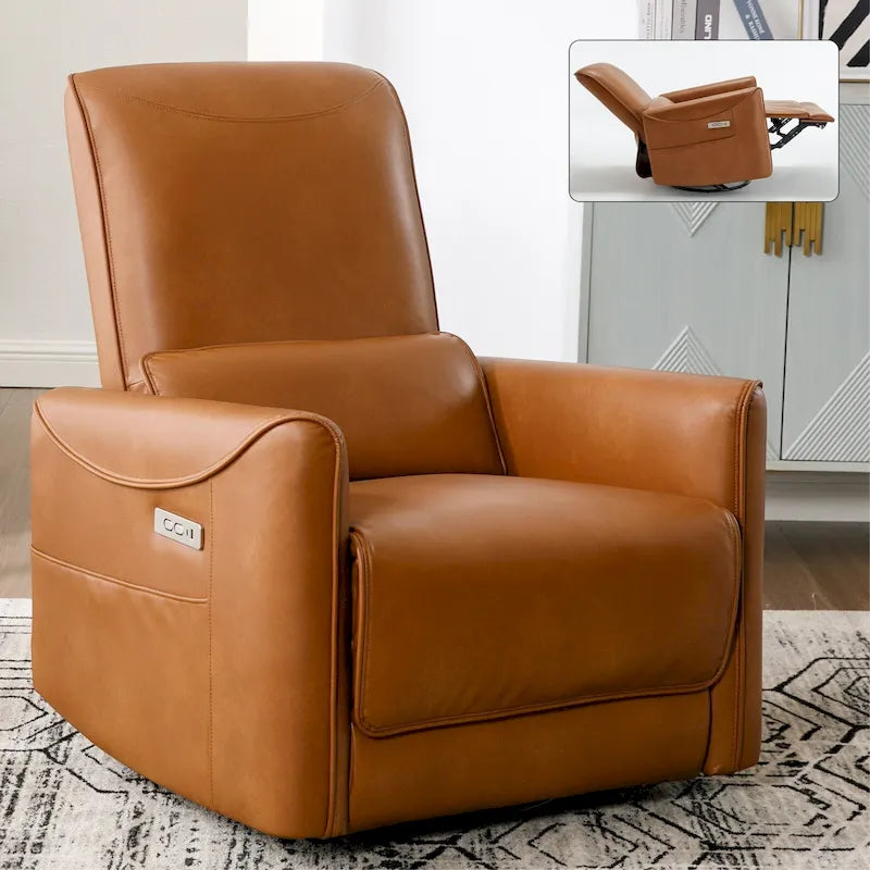 Fauteuil inclinable électrique ergonomique marron avec fonction pivotante, bascule et ports USB-35