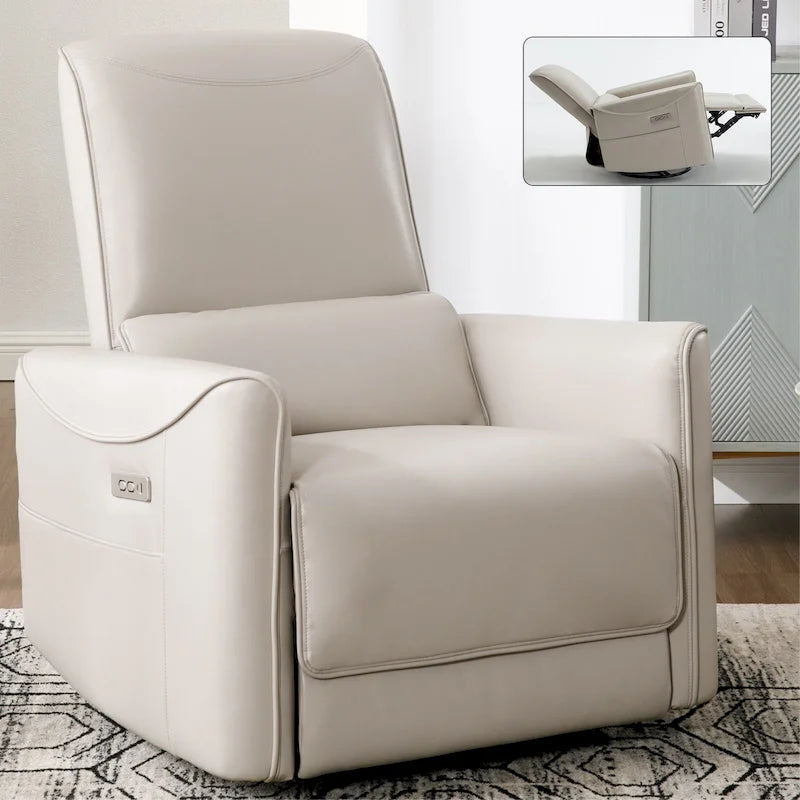 Fauteuil inclinable électrique ergonomique marron avec fonction pivotante, bascule et ports USB-36