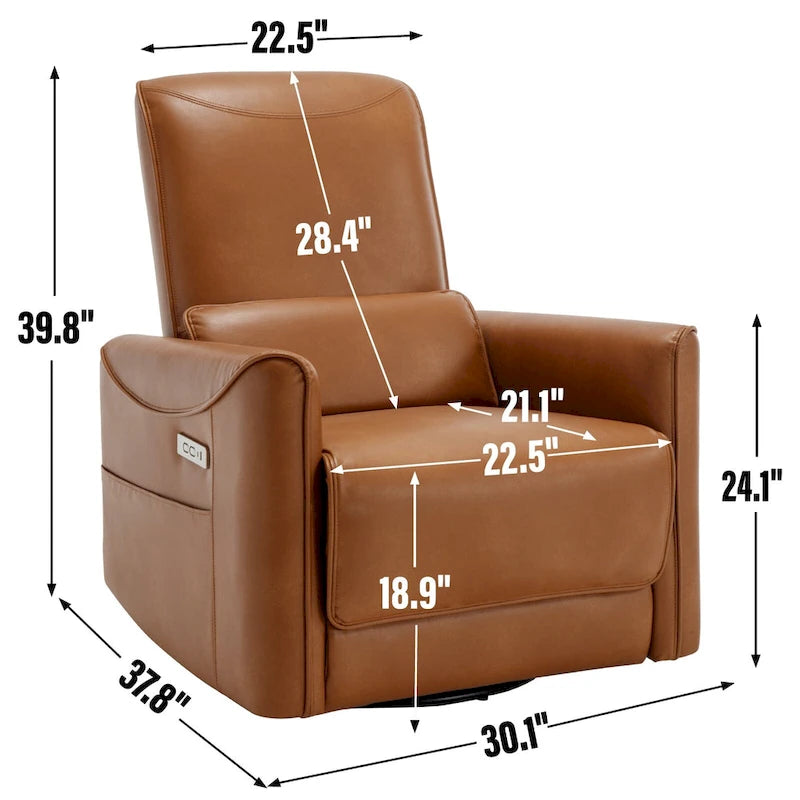 Fauteuil inclinable électrique ergonomique marron avec fonction pivotante, bascule et ports USB-3