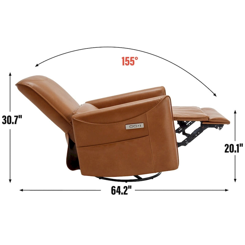 Fauteuil inclinable électrique ergonomique marron avec fonction pivotante, bascule et ports USB-4