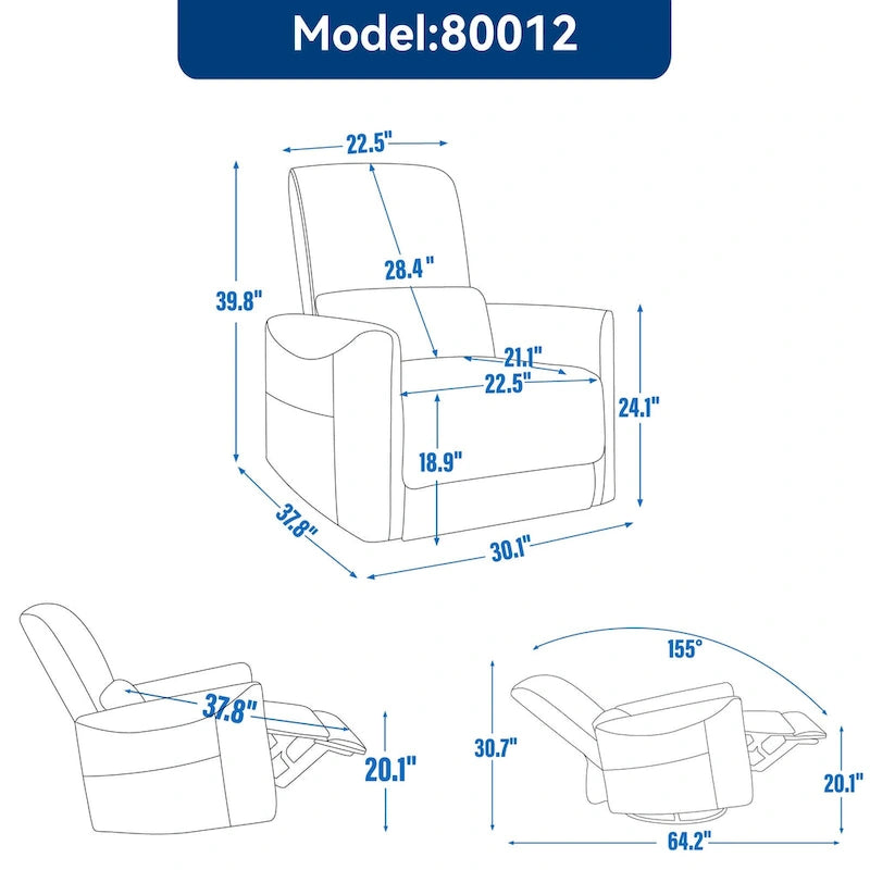 Fauteuil inclinable électrique ergonomique marron avec fonction pivotante, bascule et ports USB-5