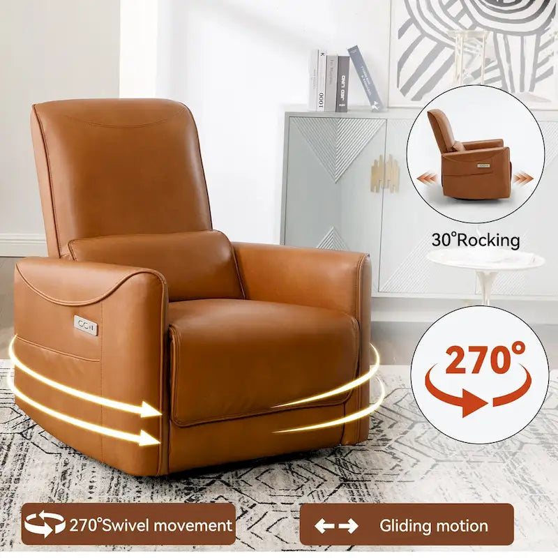 Fauteuil inclinable électrique ergonomique marron avec fonction pivotante, bascule et ports USB-10