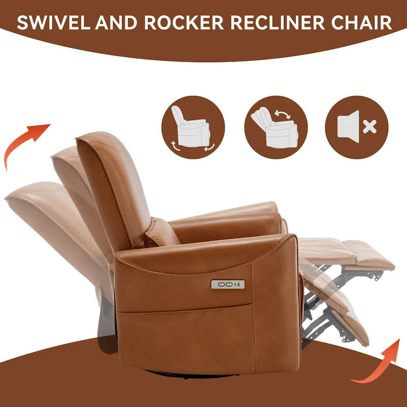 Fauteuil inclinable électrique ergonomique marron avec fonction pivotante, bascule et ports USB-13