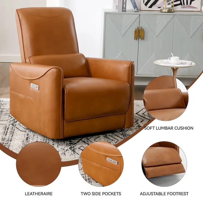 Fauteuil inclinable électrique ergonomique marron avec fonction pivotante, bascule et ports USB-14
