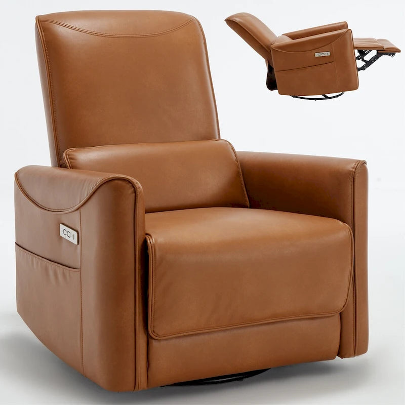 Fauteuil inclinable électrique ergonomique marron avec fonction pivotante, bascule et ports USB-15