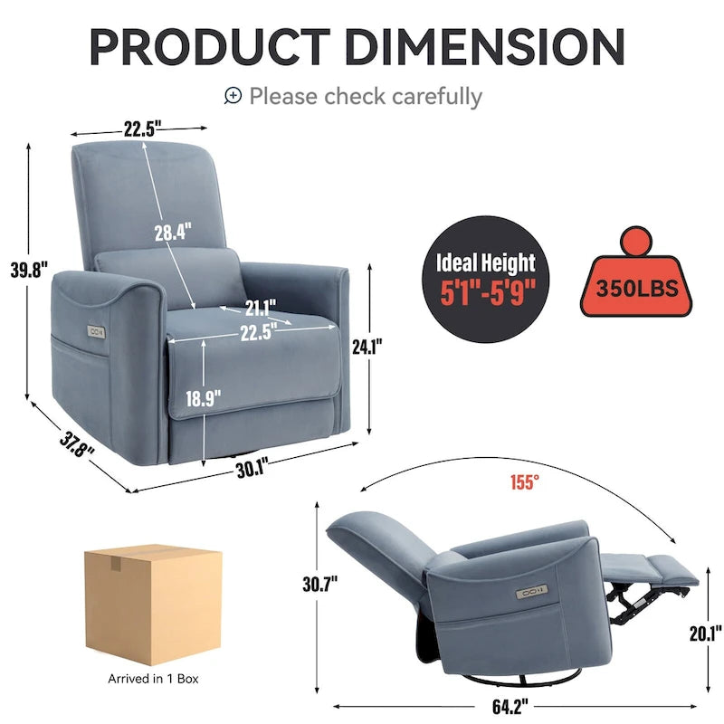 Fauteuil inclinable électrique ergonomique marron avec fonction pivotante, bascule et ports USB-17