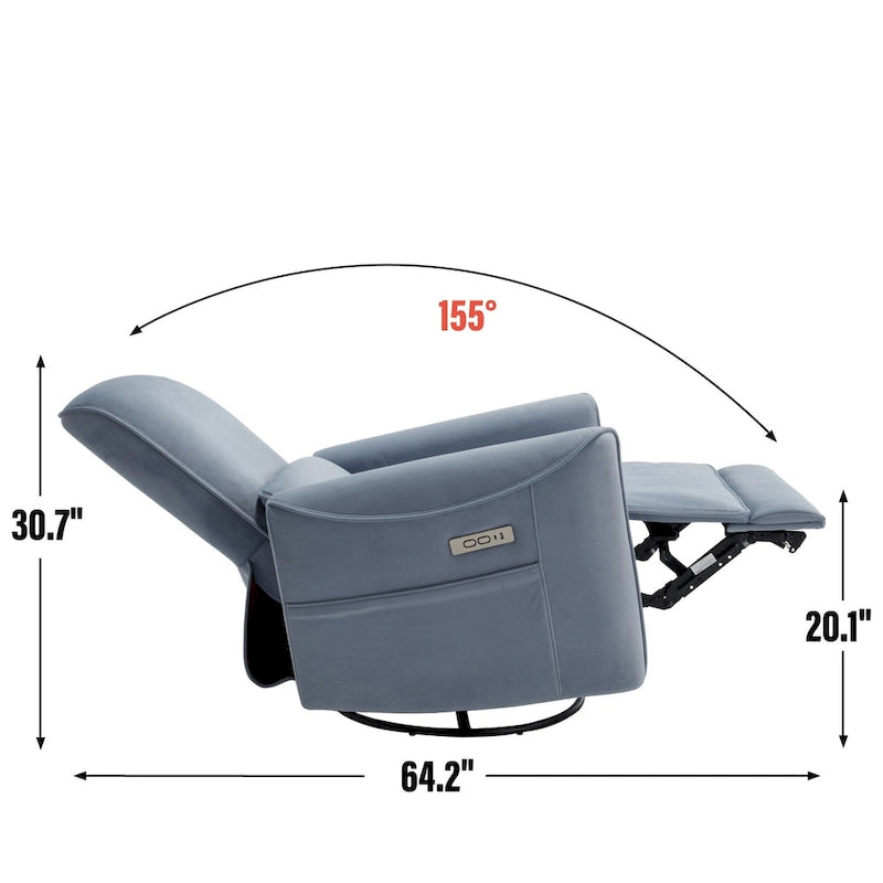 Fauteuil inclinable électrique ergonomique marron avec fonction pivotante, bascule et ports USB-19