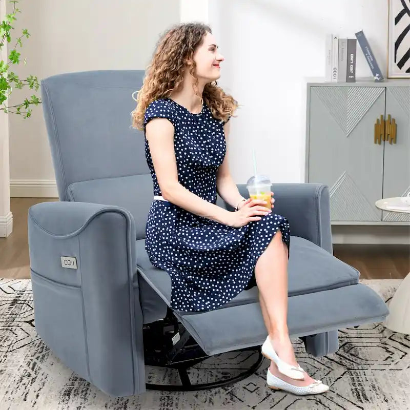 Fauteuil inclinable électrique ergonomique marron avec fonction pivotante, bascule et ports USB-24