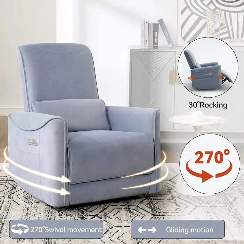 Fauteuil inclinable électrique ergonomique marron avec fonction pivotante, bascule et ports USB-25