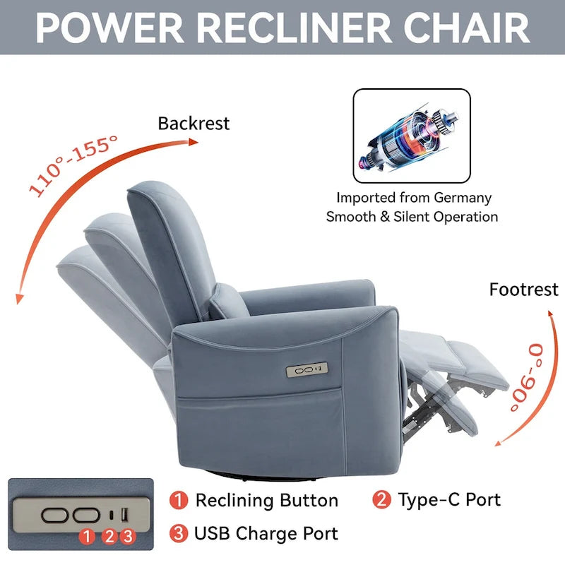Fauteuil inclinable électrique ergonomique marron avec fonction pivotante, bascule et ports USB-26