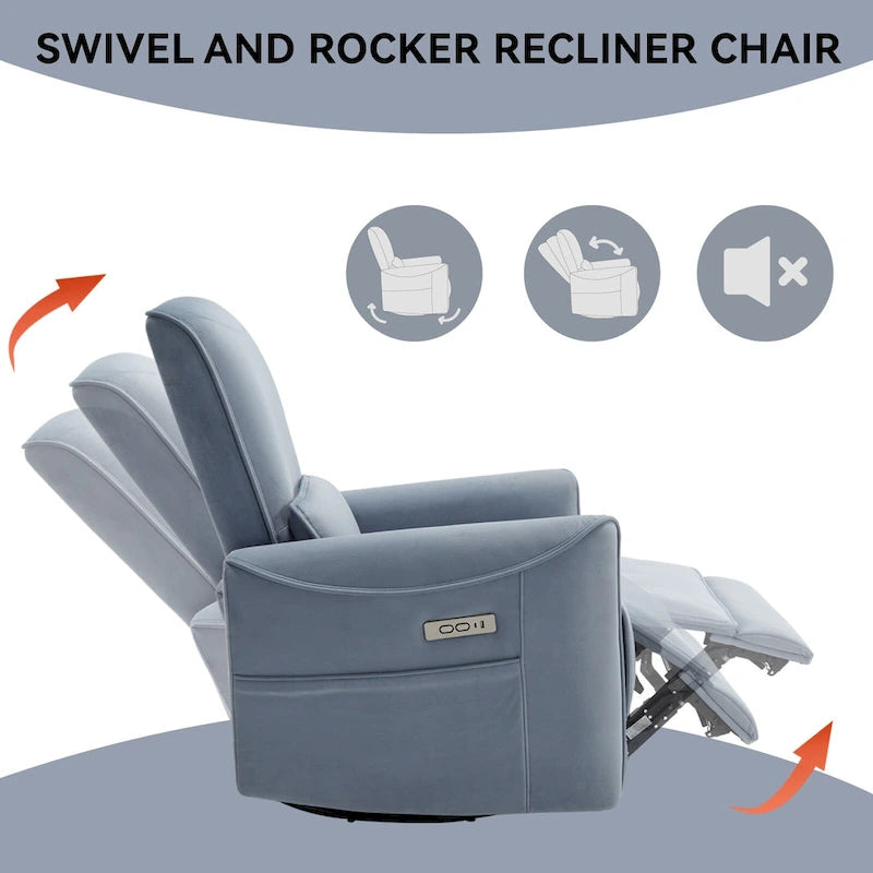 Fauteuil inclinable électrique ergonomique marron avec fonction pivotante, bascule et ports USB-27