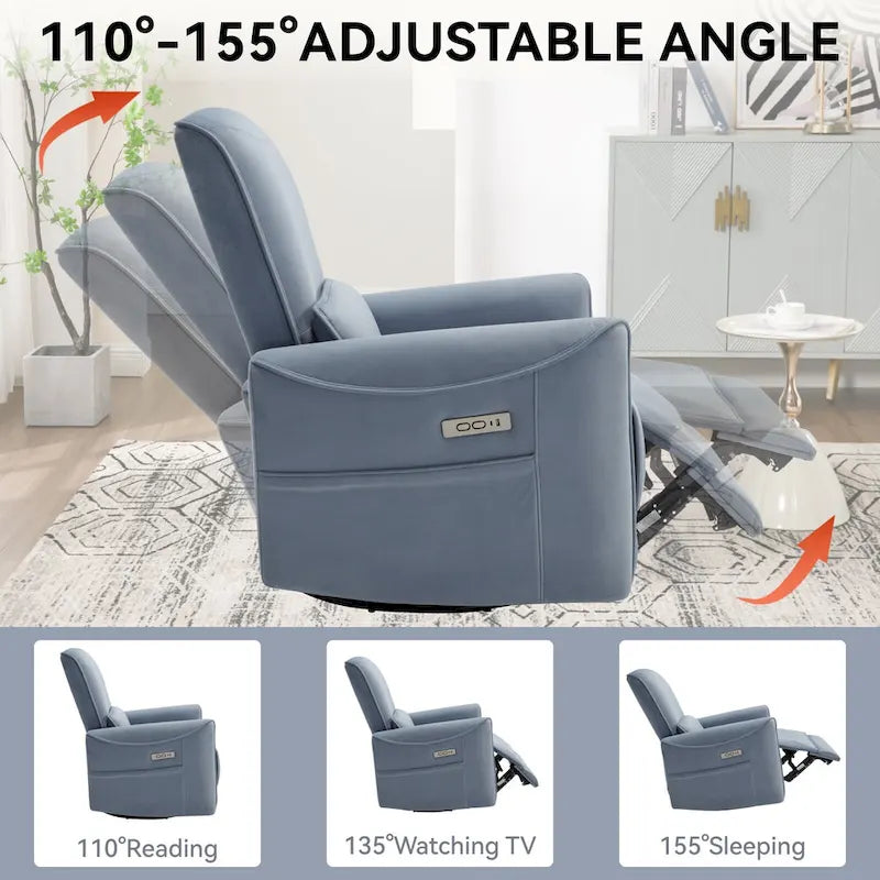 Fauteuil inclinable électrique ergonomique marron avec fonction pivotante, bascule et ports USB-28