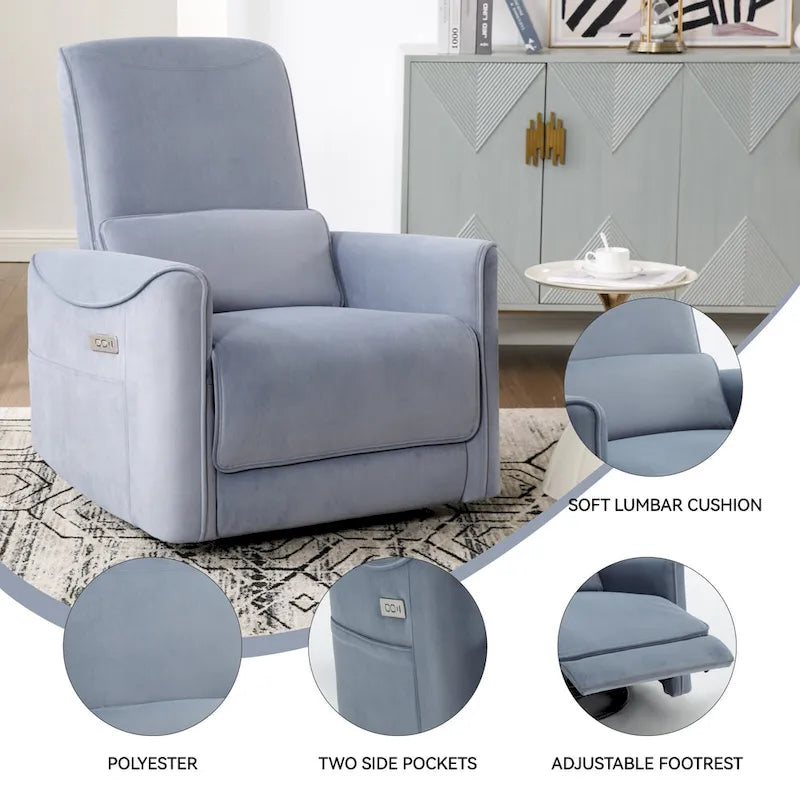 Fauteuil inclinable électrique ergonomique marron avec fonction pivotante, bascule et ports USB-29