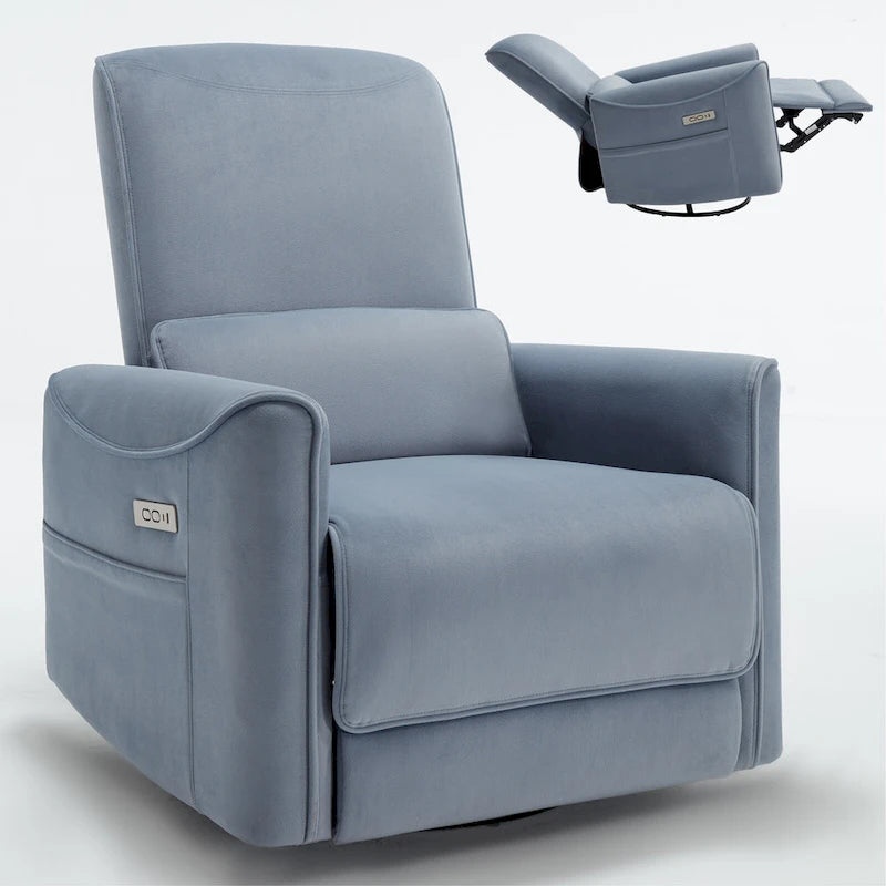 Fauteuil inclinable électrique ergonomique marron avec fonction pivotante, bascule et ports USB-30