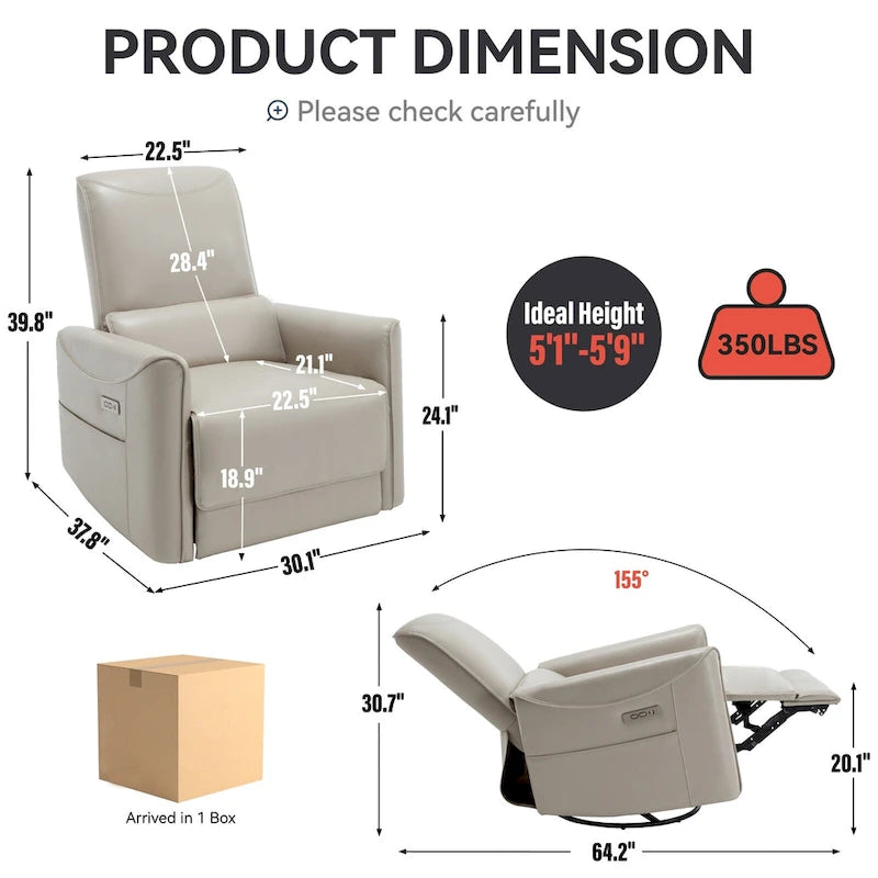 Fauteuil inclinable électrique ergonomique marron avec fonction pivotante, bascule et ports USB-32