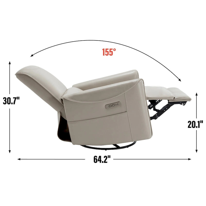 Fauteuil inclinable électrique ergonomique marron avec fonction pivotante, bascule et ports USB-34